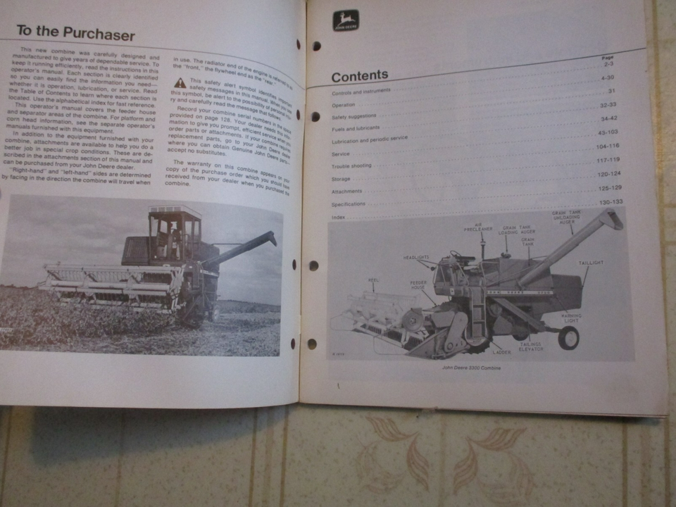 John Deere 3300 Combine Operators Manual Original! eBay