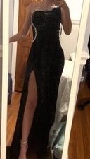 Black Sequin Gown Sleeveless One Shoulder with Slit Formal Dress - Size: XS