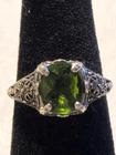 Vintage Sterling Silver Peridot Filigree Ring; Size 8