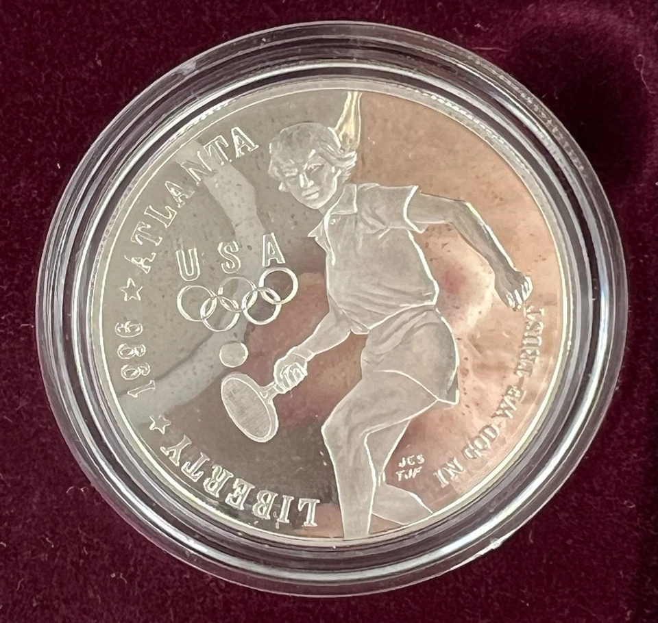 1996 US Mint 4 Coin UNC Set Atlanta Olympic Games Gold & Silver w/ Cauldron - Image 3 of 4