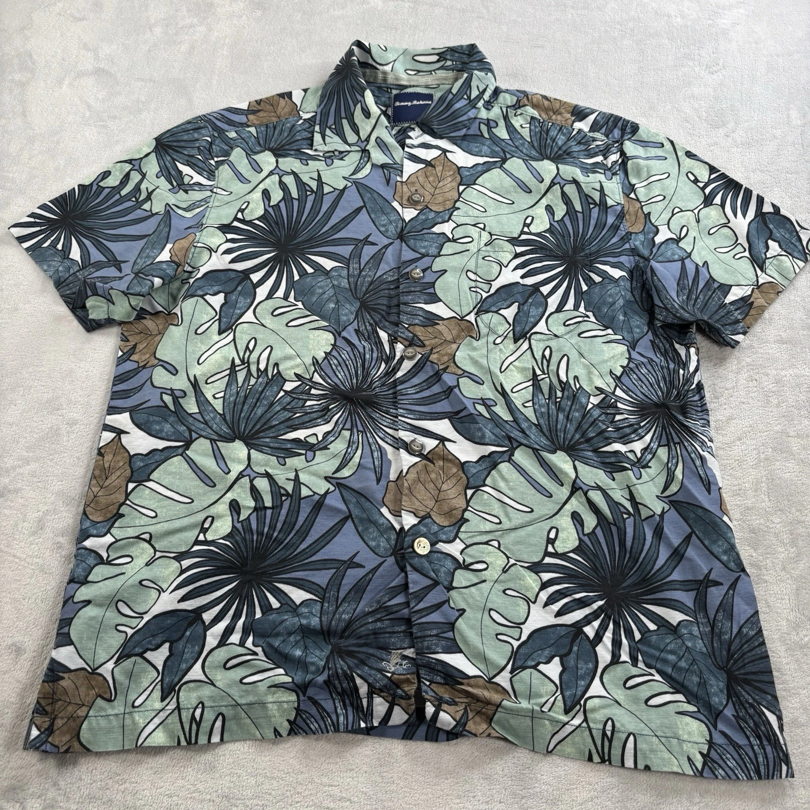 Tommy Bahama Mens L Large Floral Button Up Cotton Silk Blend Shirt Camp Summer