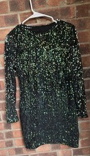 QUIZ Green Blue Long Sleeve Sequin Mini Short Party Dress Size 8 Evening Wear