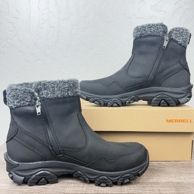 Merrell Women's 8.5 Coldpack 3 Thermo Mid Black Boots Leather Zip Waterproof New