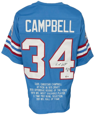 #ad #ad Houston Oilers Earl Campbell Autographed Pro Style Blue Stat Jersey BAS Authe... $79.20