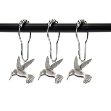 Hummingbird Shower Curtain Hooks Rings Bird Garden Nature Spring Theme Decora...