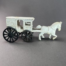 Vintage Cast Iron "Fresh Milk Horse and Wagon" 7 Inches Long 