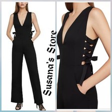 NWT BCBG MAXAZRIA SIZE M EVE SIDE LACE UP PLUNGE V-NECK WIDE LEG JUMPSUIT
