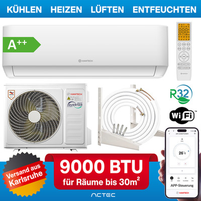 Split Klimaanlage 9000 BTU 2,6 kW H-PRO Klimagerät für 30m² Komplettset 