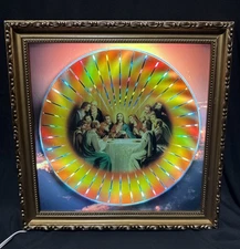 ✨Vintage 13”x13” Light Up Jesus Framed Picture Electric Psychedelic For Repair✨