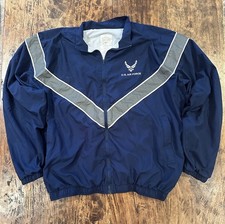Giacca uomo vintage Us Air Force grande lunga blu full zip riflettente