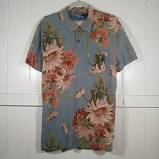 Ralph Lauren Polo Shirt Floral Mesh Polo Custom Fit Hawaiian Men's XL Cotton SS