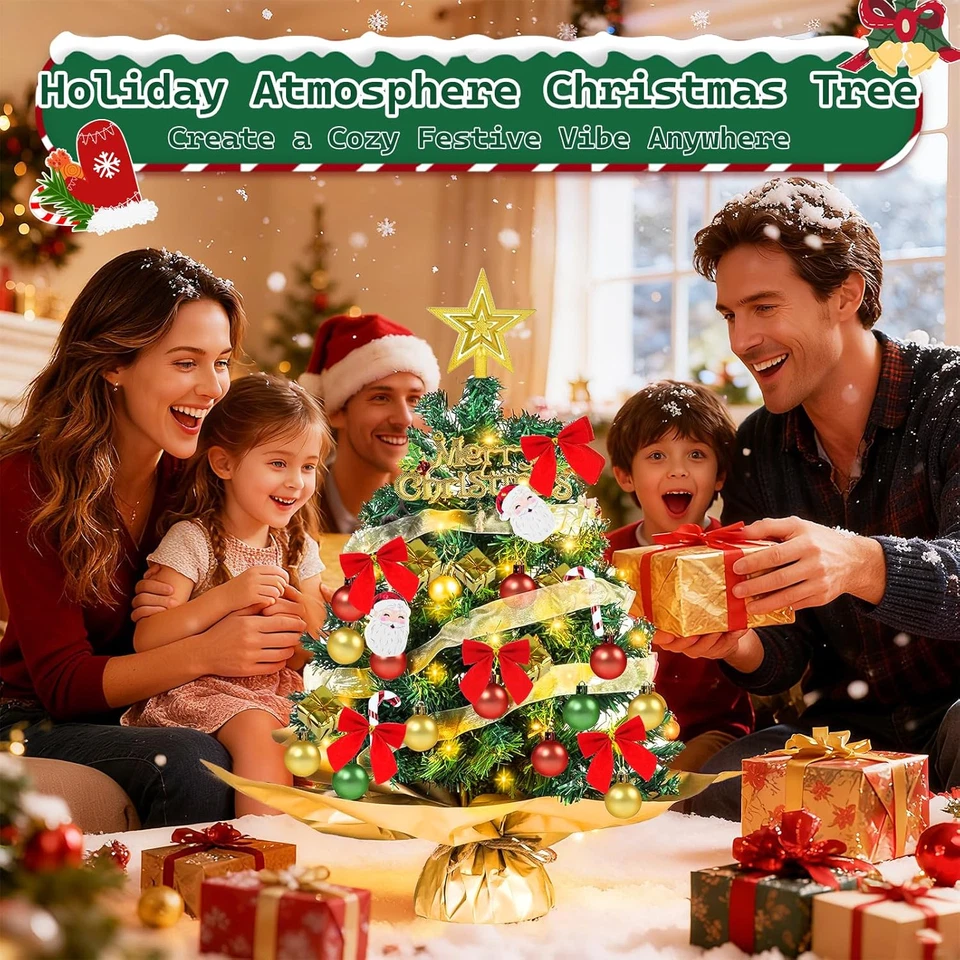 Albero Di Natale Piccolo Con Luci Incorporate, Mini Albero Di Natale 60Cm Con 40 - Immagine 3 di 4