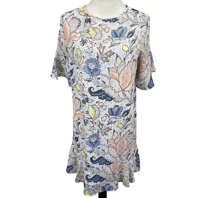LOFT Floral Print Shift Dress Ruffle Hem Petite M Romantic Spring Bloomcore