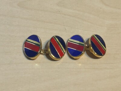 Royal Marines Enamel Cufflinks Pair Chain Link Vintage Colours Regimental  UK