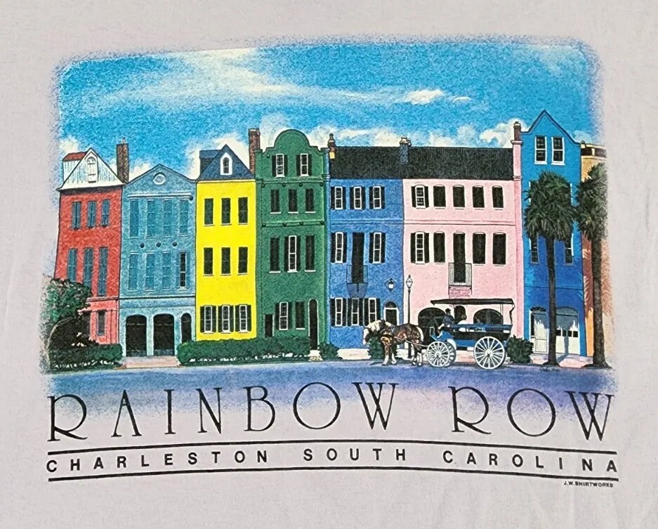 Camicia VINTAGE fila arcobaleno uomo piccola Charleston South Carolina J.W. Adulto A62