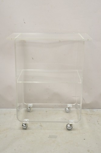 Vintage Clear Lucite Acrylic Mid Century Modern Rolling Bar Cart Side Table - Picture 3 of 12