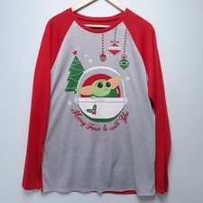 Star Wars Christmas Mandalorian Baby Yoda Nightgown Sleep Pajama Shirt sz m LT