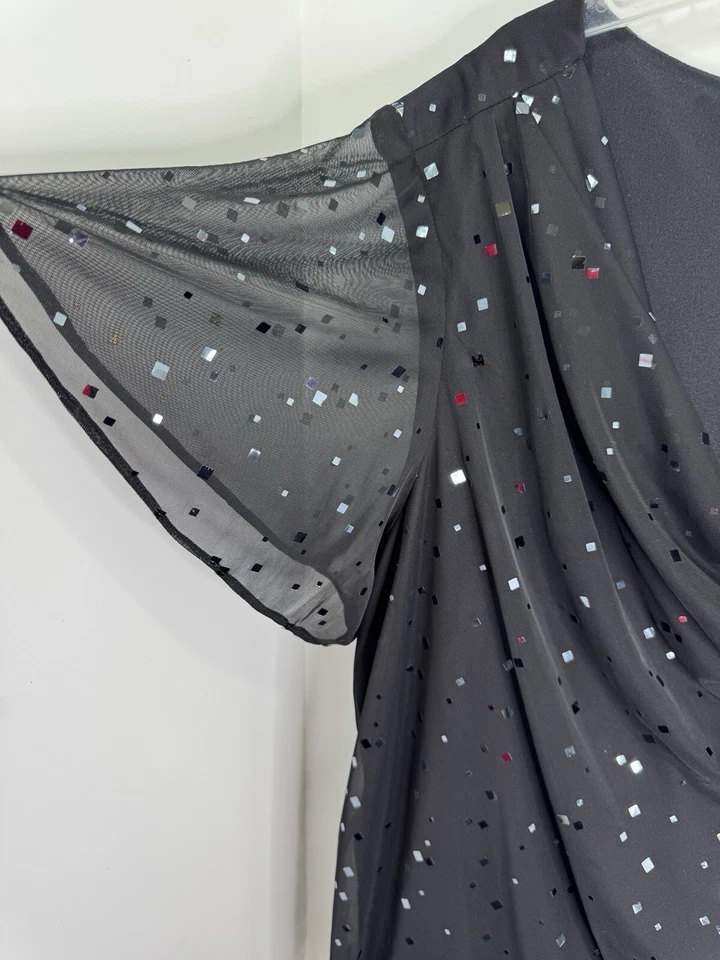 KSL Карин Стивенс 24 Вт черный блестящий трепетать рукав капот шеи платье без ремня - Изображение 2 из 4