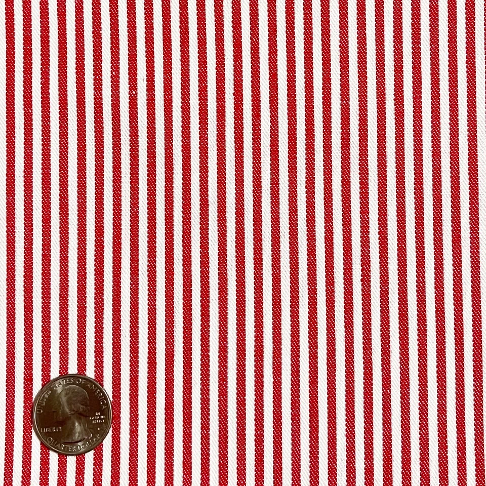 Red and White Striped 100% Cotton Oxford Apparel Fabric 44" By The Yard - Image 2 of 4