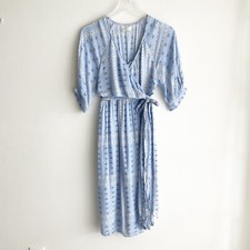 Urban Outfitters Size Small Joey Surplice Faux Wrap Midi Dress Blue Floral Print