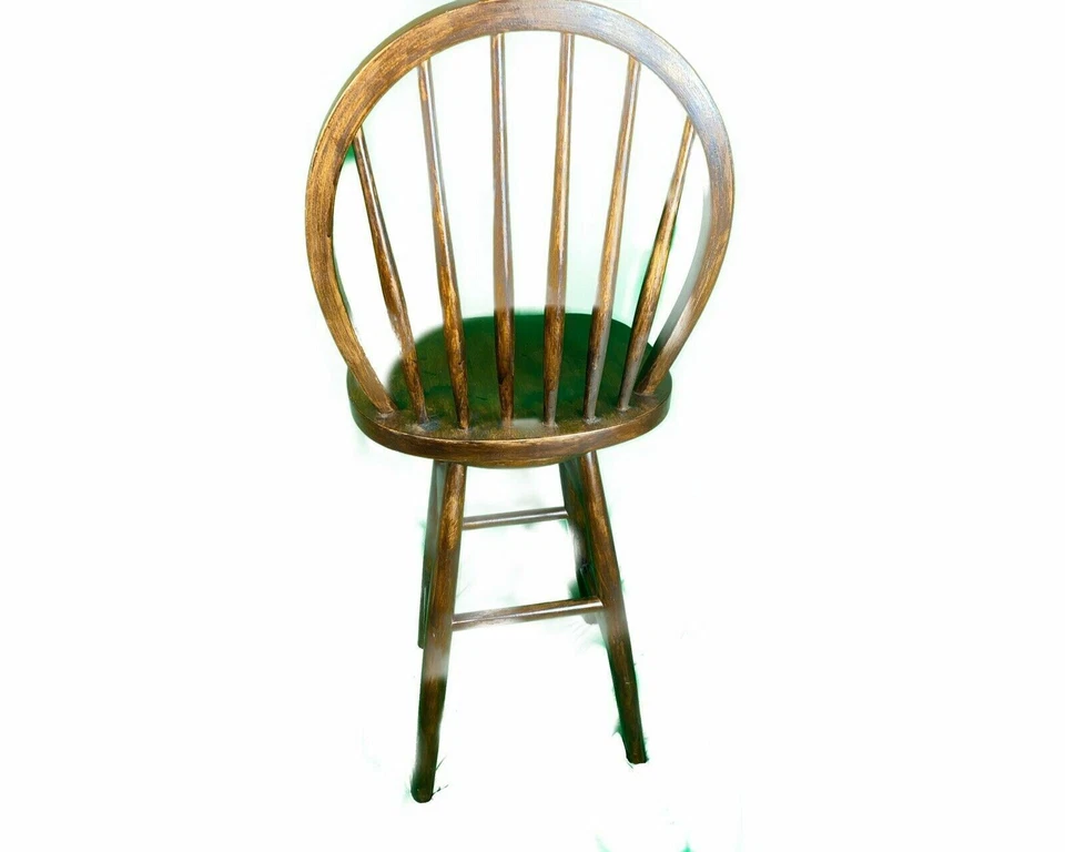 Taburete de bar giratorio Windsor de caoba de 24" de madera maciza de roble con respaldo alto Foto 4 de 4