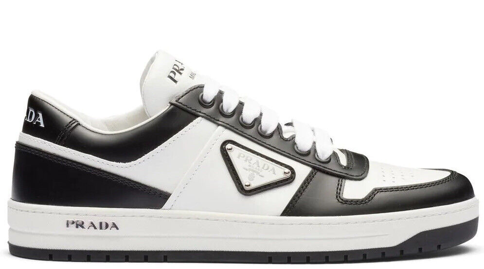 PRADA Women's Downtown Logo Leather Sneakers Black & White PRADA Women's Downtown Logo Leather Sneakers Black & White