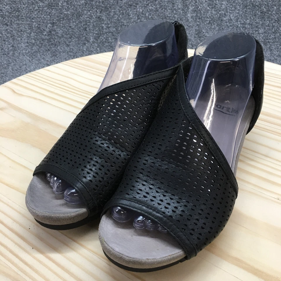 Sandalias Earth para mujer 8M Ficus Capricornio D'Orsay de cuero negro informales sin cordones con cremallera Foto 3 de 4