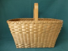 Vintage Hand-Woven Splint Wood Gathering Basket with Bentwood Handle — listing 6
