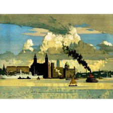 Painting Cityscape Liverpool England River Mersey Ship Uk 12X16 Framed Art Print