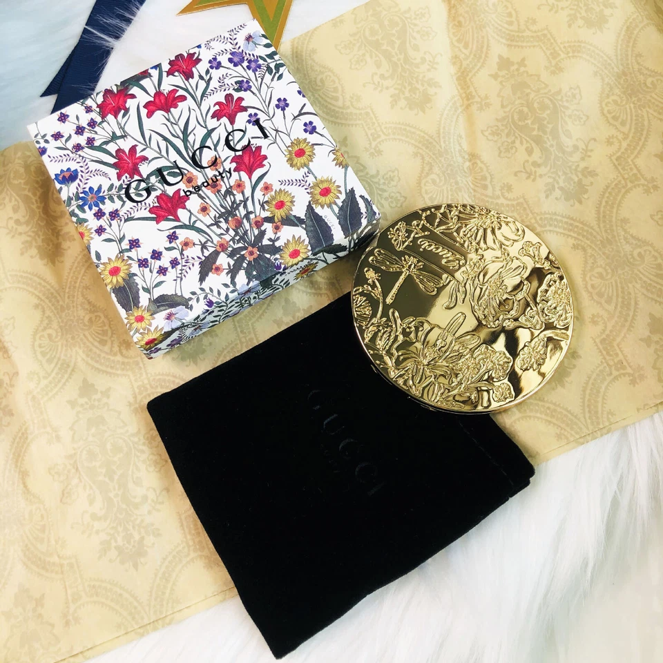 NEWGUCCI Floral Pocket MakeUp Mirror in Box in Gold/ Silve Women's Perfect Gift