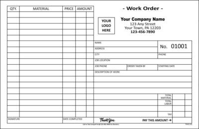 Custom Job Work Order Invoice Forms  / 2 Part Carbonless / 8.5'' x 5.5'' / TMG130