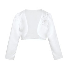 Girls Long Sleeve Bolero Shrug Wedding Satin Open Front Flower Girl Cardigan