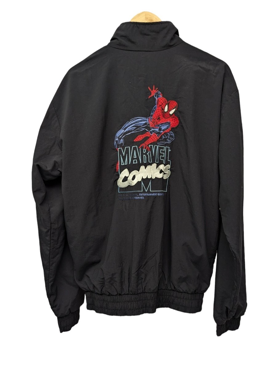 VTG Spiderman 90' Comics Embroidered Black Windbreaker