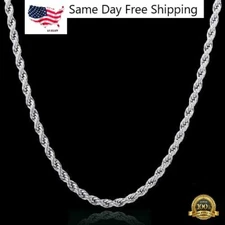 Diamond Cut Rope Chain Necklace Silver Plated 16-30 inches
