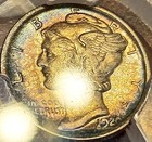 1920 Mercury Dime RAINBOW RIM TONED Silver LOOKS Full bands Unc AU ++ PCGS AU58 — photo 8