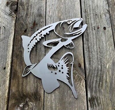 LACHS FISCH STAHL WANDKUNST SÜSSWASSER FLIEGENFISCHEN WOHNDEKO DEKORATION GESCHENK 1