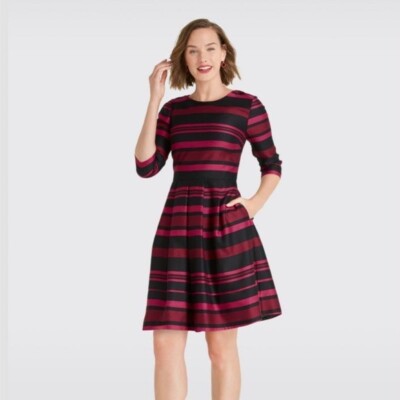 Draper James Collection Women s Red Cabernet Stripe Holiday A-line Dress