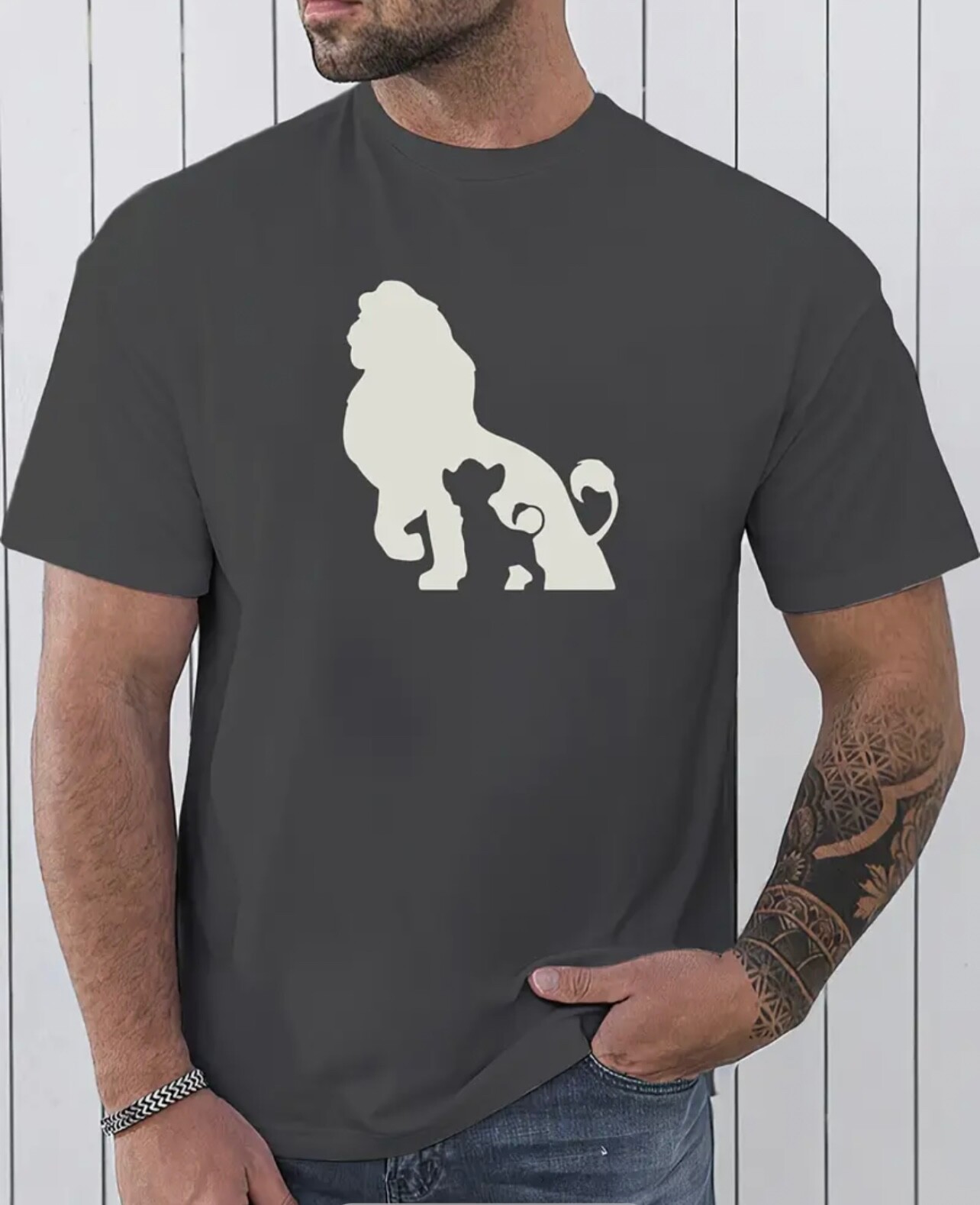 Nwot Mens Gray Graphic Lion Print  T-Shirt    Size L