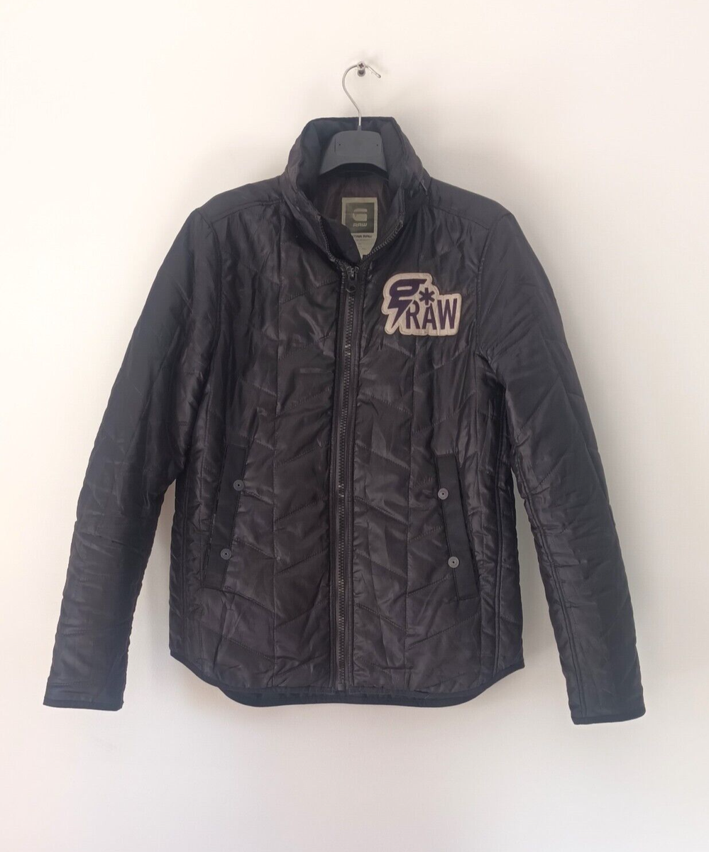 G Star Raw Mens Black Jacket Size M Quilted Black Zip Big Logo