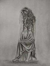 100% Original 24cm*16cm Size Curly Hair Girl Pencil Drawing Unframe Signed