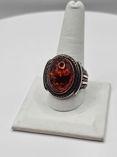 Vintage Sterling silver ring Amber ring