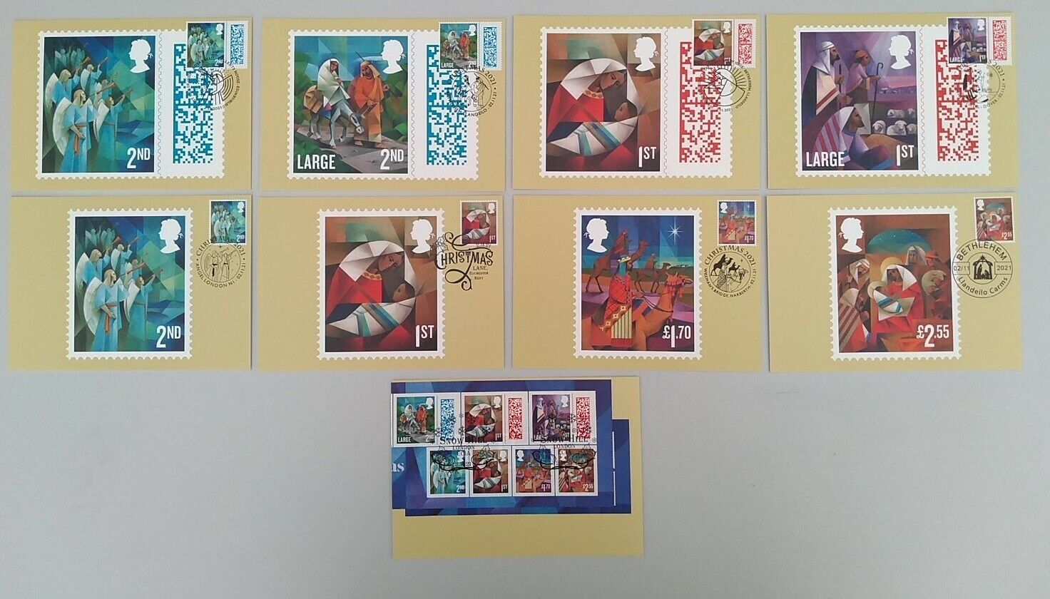 2021 CHRISTMAS SET OF 9 PHQ POSTCARDS USED FRONT