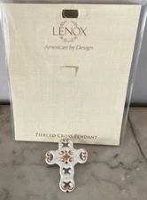 Lenox Pierced Cross Pendent/Pin Ivory & Gold 2" - American by Design - no ribbon