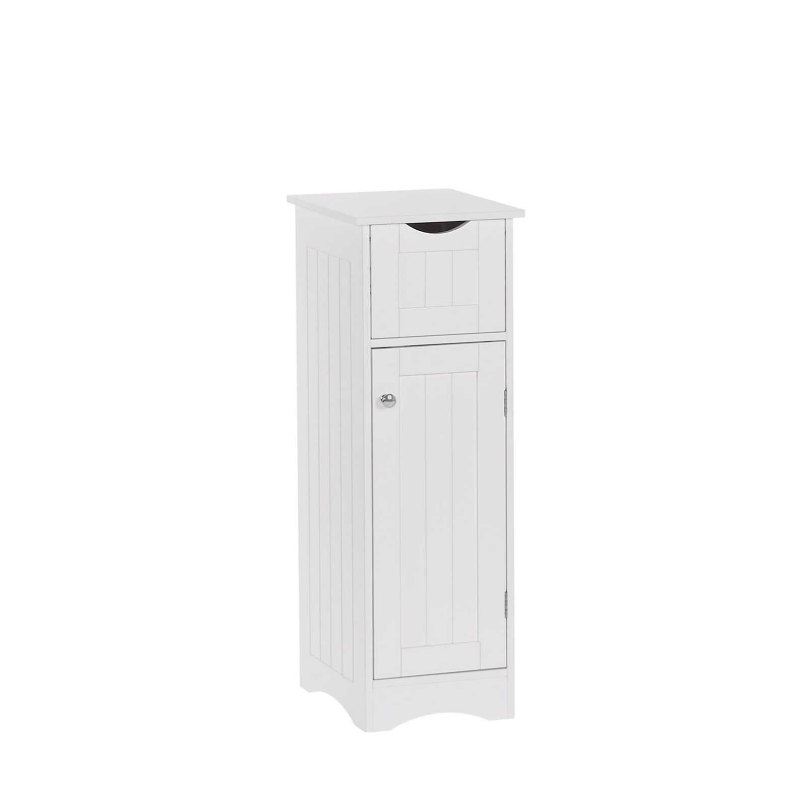 White Ashland Slim Linen Cabinet with Drawer for Bathroom or Bedroom Storage