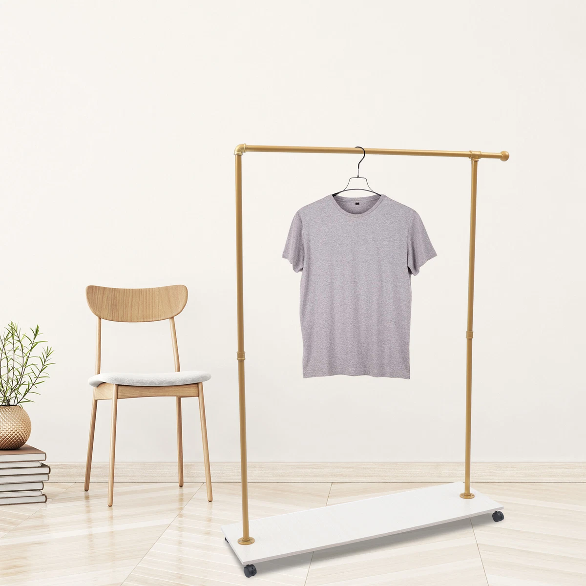 Round Tube Stand Garment Rack Floor Clothes Hanger With Wheels