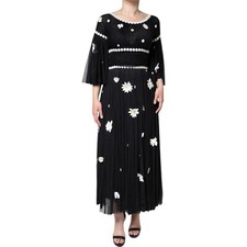 DOLCE & GABBANA Dress Black Silk Daisy A-line Long Maxi IT40/US6/S RRP 4800usd
