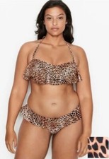Victoria's Secret Bikini SET Leopard Ruffle Top M Bottom S SOLD OUT Excellent 