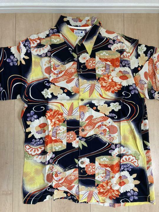 SUN SURF Hawaiian Aloha Shirt Black Rayon Kimono Design Size-L - Main Image