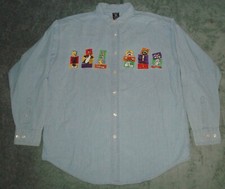 VTG 90s WARNER BROS LOONEY TUNES SHIRT LARGE BLUE DENIM MARVIN BUGS DAFFY TWEETY