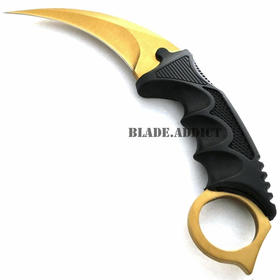 TACTICAL COMBAT KARAMBIT NECK KNIFE Survival Hunting BOWIE Fixed Blade GOLD NEW - Image 3 of 4
